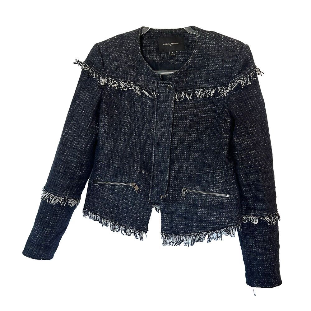 Banana Republic Women's Size 4 Jacket Fringe Boucle Zippered Pockets Unique